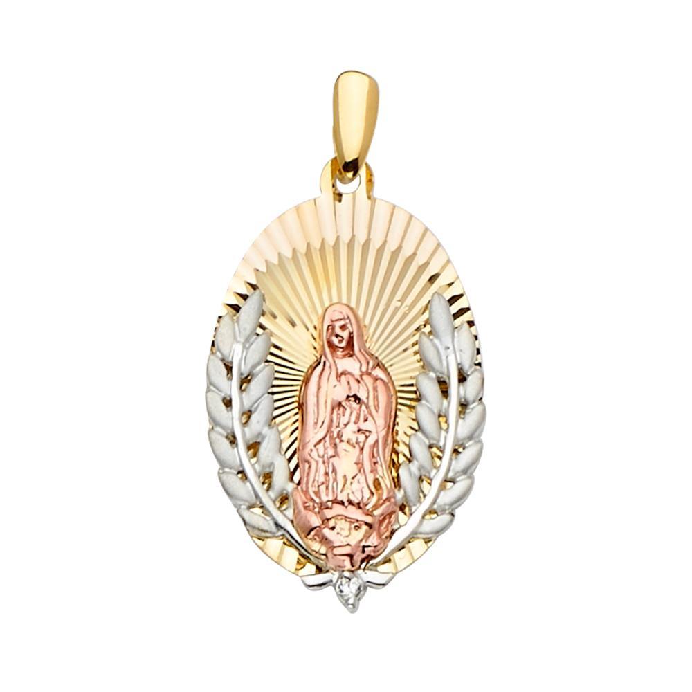 14K Tri Color 17mm Religious Guadalupe Medal Pendant - silverdepot
