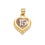 14K Tri Color 12mm CZ 15 Years Pendant