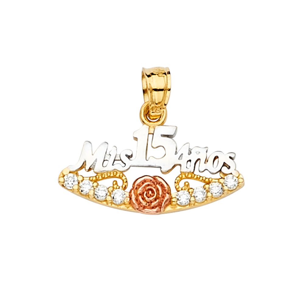 14K Tri Color 20mm CZ 15 Years Pendant