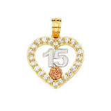14K Tri Color 17mm CZ 15 Years Pendant
