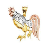 14k Tri Color Gold 31mm CZ Rooster Assorted Pendant