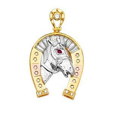Load image into Gallery viewer, 14k Tri Color Gold 26mm CZ Horse Shoe Assorted Pendant