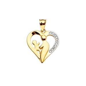 14k Yellow Gold 16mm Mom And Child CZ Assorted Pendant