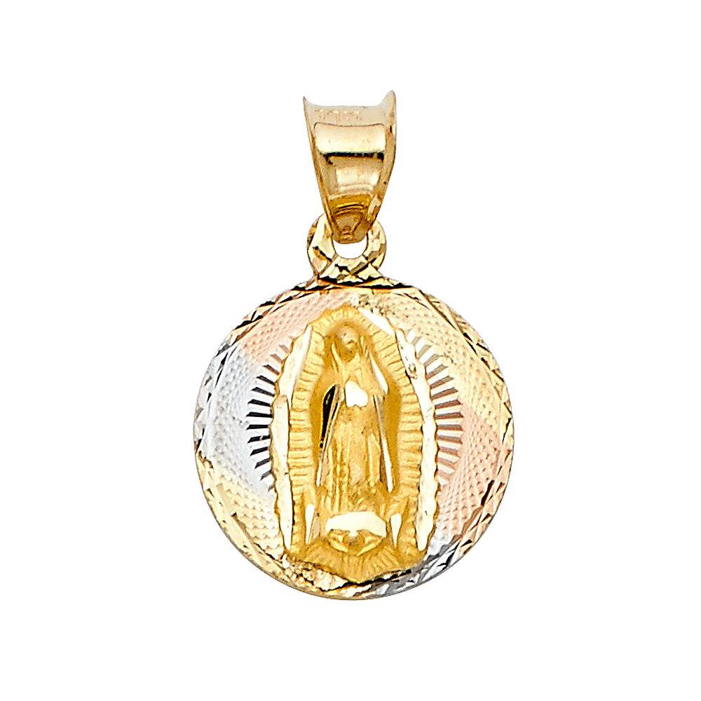 14K Tri Color 12mm DC Guadlupe Stamp Religious Pendant - silverdepot