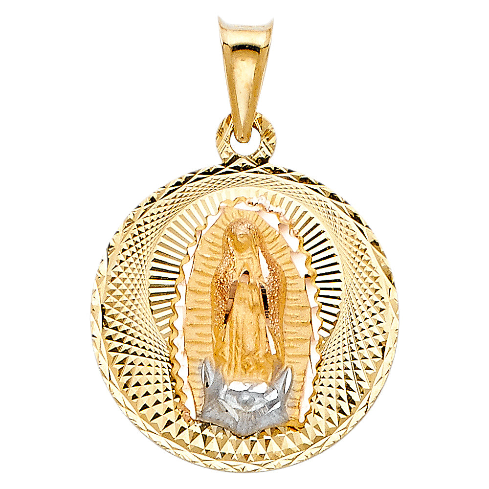 14K Tri Color 20mm DC Guadlupe Stamp Religious Pendant