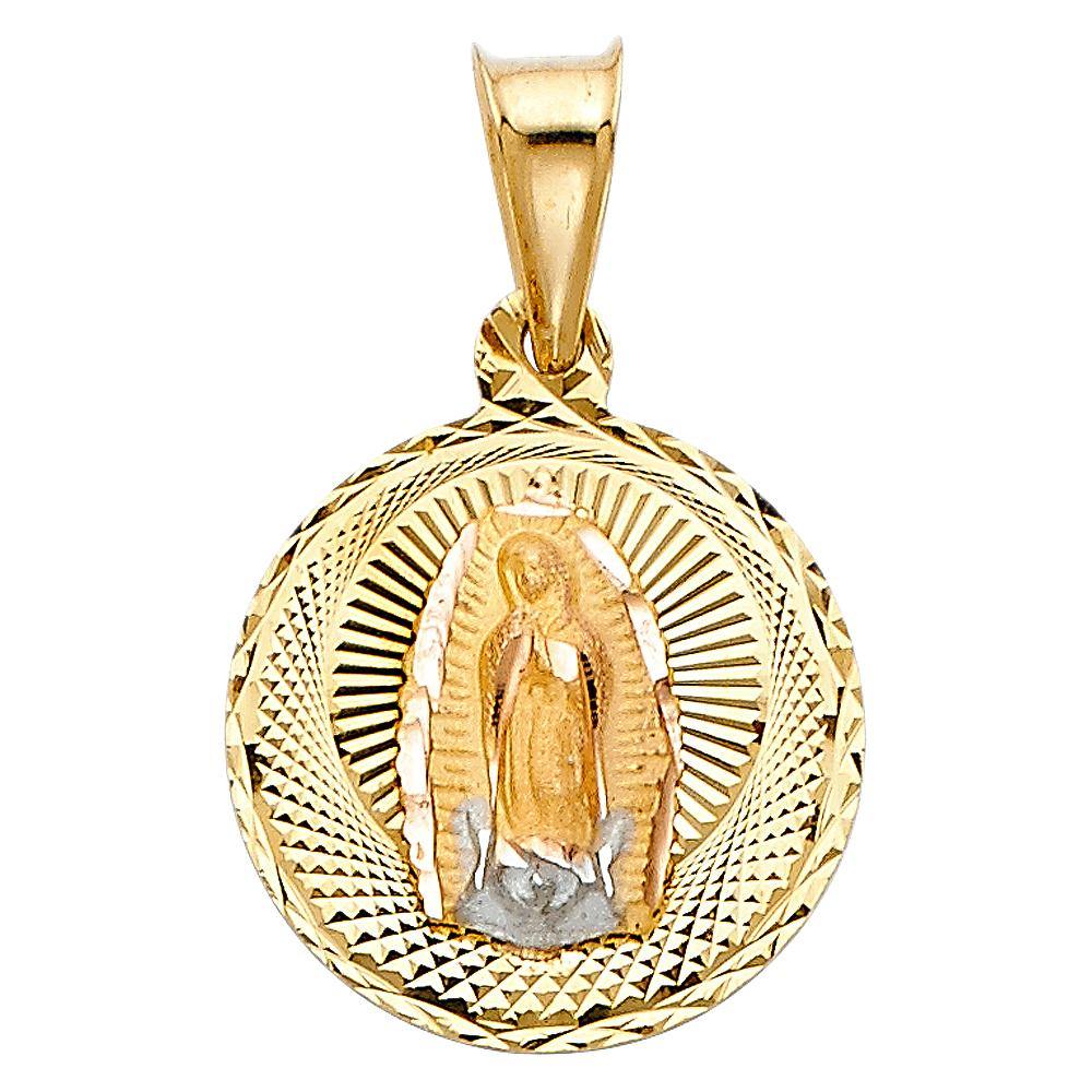 14K Tri Color 15mm DC Guadlupe Stamp Religious Pendant - silverdepot