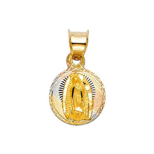 Load image into Gallery viewer, 14K Tri Color 10mm DC Guadlupe Stamp Religious Pendant - silverdepot