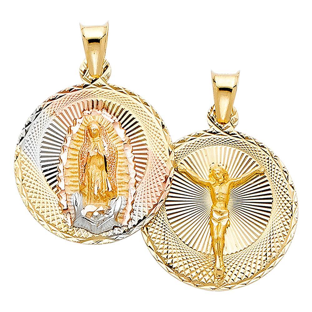 14K Tri Color 20mm DC Double Side Stamp Religious Pendant