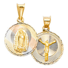 Load image into Gallery viewer, 14K Tri Color 20mm DC Double Side Stamp Religious Pendant