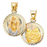 14K Tri Color 12mm DC Double Side Stamp Religious Pendant