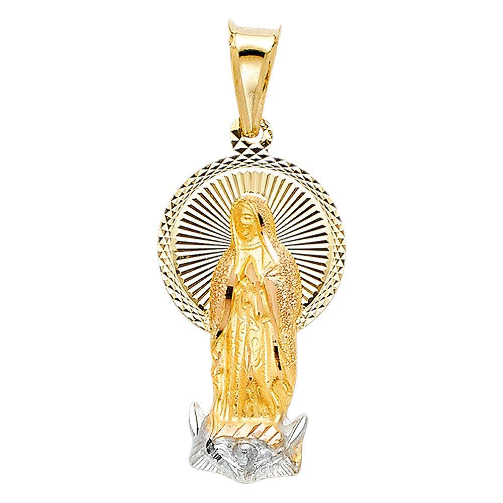 14K Tri Color 13mm DC Guadlupe Stamp Religious Pendant - silverdepot