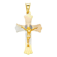 Load image into Gallery viewer, 14K Tri Color 20mm DC Crucifix Jesus Cross Stamp Religious Pendant - silverdepot