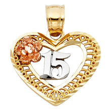 Load image into Gallery viewer, 14K Tri Color 17mm 15 Years Years Heart Pendant - silverdepot
