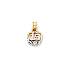 Load image into Gallery viewer, 14K Tri Color 10mm Sweet 15 Years Heart CZ Pendant - silverdepot