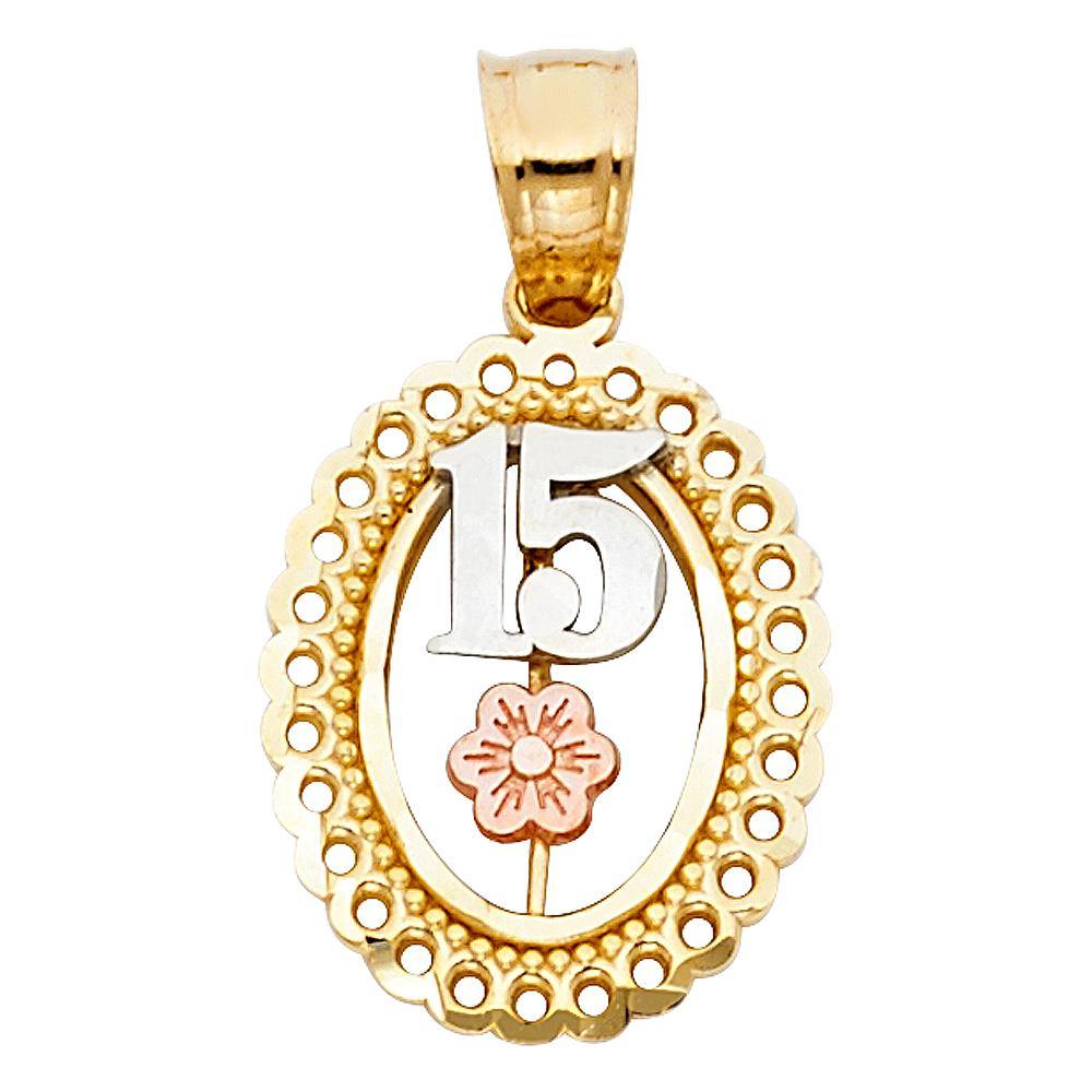 14K Tri Color 13mm Sweet 15 Years Pendant - silverdepot