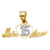 14K Two Tone 25mm Sweet 15 Years Pendant