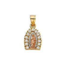 Load image into Gallery viewer, 14k Tri Color Gold 10mm Religious Guadalupe CZ Pendant