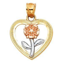 Load image into Gallery viewer, 14k Tri Color Gold 18mm Flower in Heart Assorted Pendant