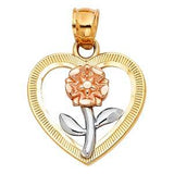 14k Tri Color Gold 18mm Flower in Heart Assorted Pendant