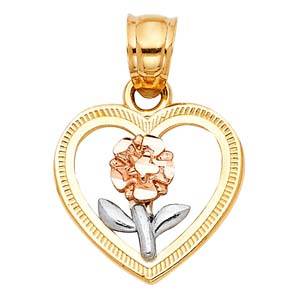 14k Tri Color Gold 15mm Flower in Heart Assorted Pendant