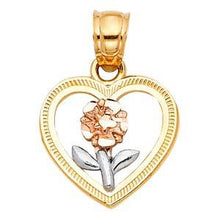 Load image into Gallery viewer, 14k Tri Color Gold 15mm Flower in Heart Assorted Pendant