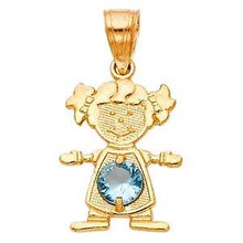 Load image into Gallery viewer, 14k Yellow Gold 12mm March Birthstone CZ Girl Pendant
