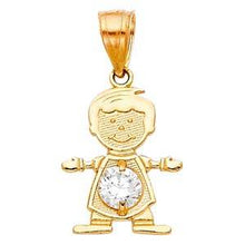Load image into Gallery viewer, 14k Yellow Gold 12mm April Birthstone CZ Boy Pendant