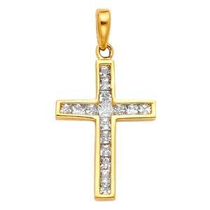 14k Yellow Gold 12mm Cross CZ Religious Crucifix Pendant