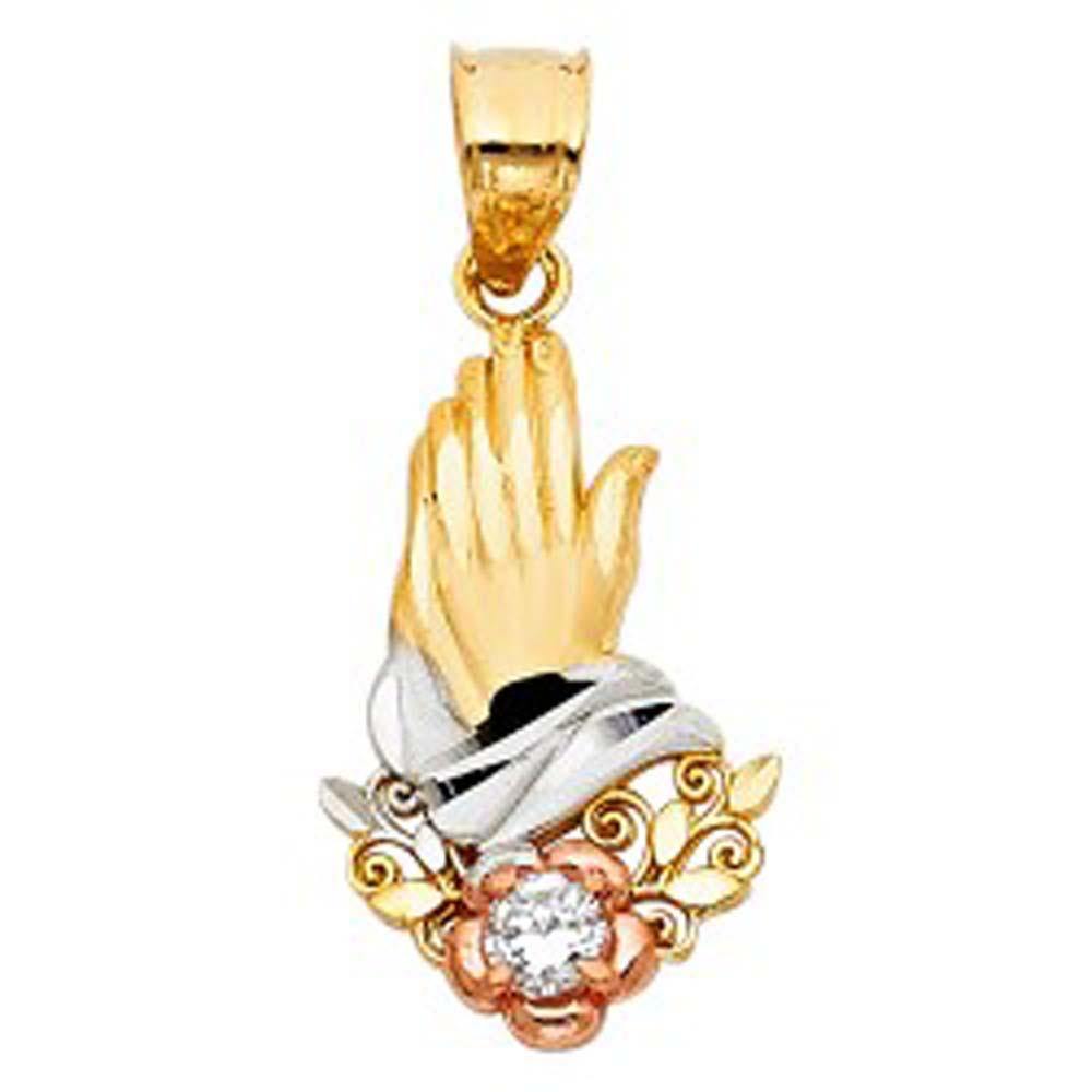 14K Tri Color 13mm Praying hands Religious Pendant - silverdepot