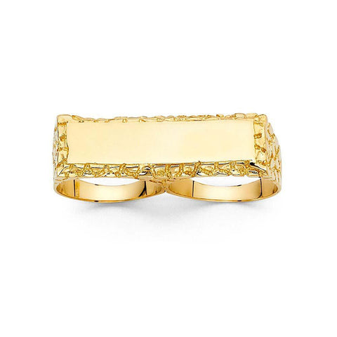 14K Yellow Gold 12mm 2 Finger Men's Ring