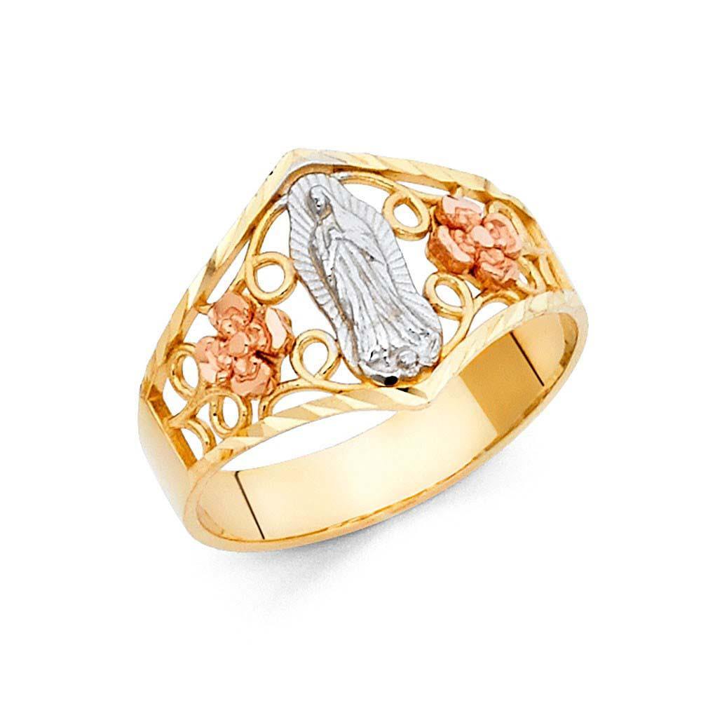 14K Tri Color 12mm Our Lady of Guadalupe Ring - silverdepot