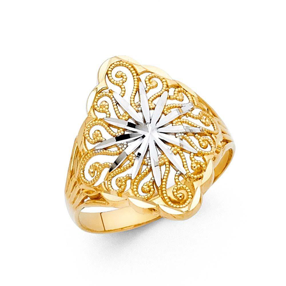 14K Two Tone 20mm Assorted Fancy Ring - silverdepot