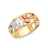 14K Tri Color 9mm 15 Years Elephant Ring