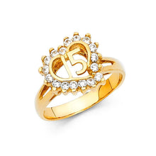 Load image into Gallery viewer, 14K Yellow Gold 11mm 15 Years Clear CZ Heart Ring - silverdepot