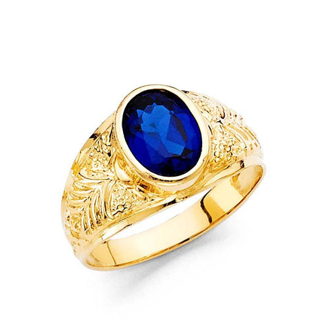 14K Yellow Gold 11mm Blue CZ Ring