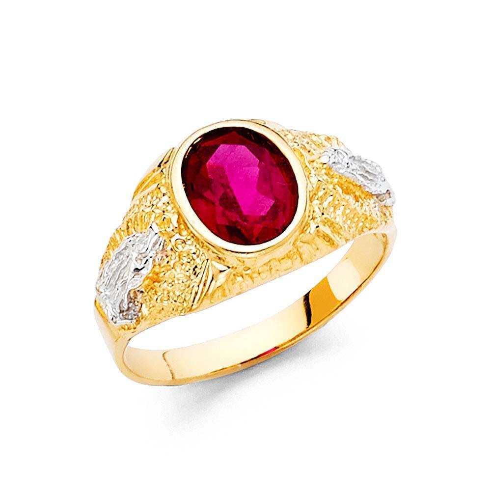 14K Yellow Gold 10mm Red CZ Ring - silverdepot