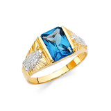 14K Yellow Gold 9mm Aquamarine CZ Ring