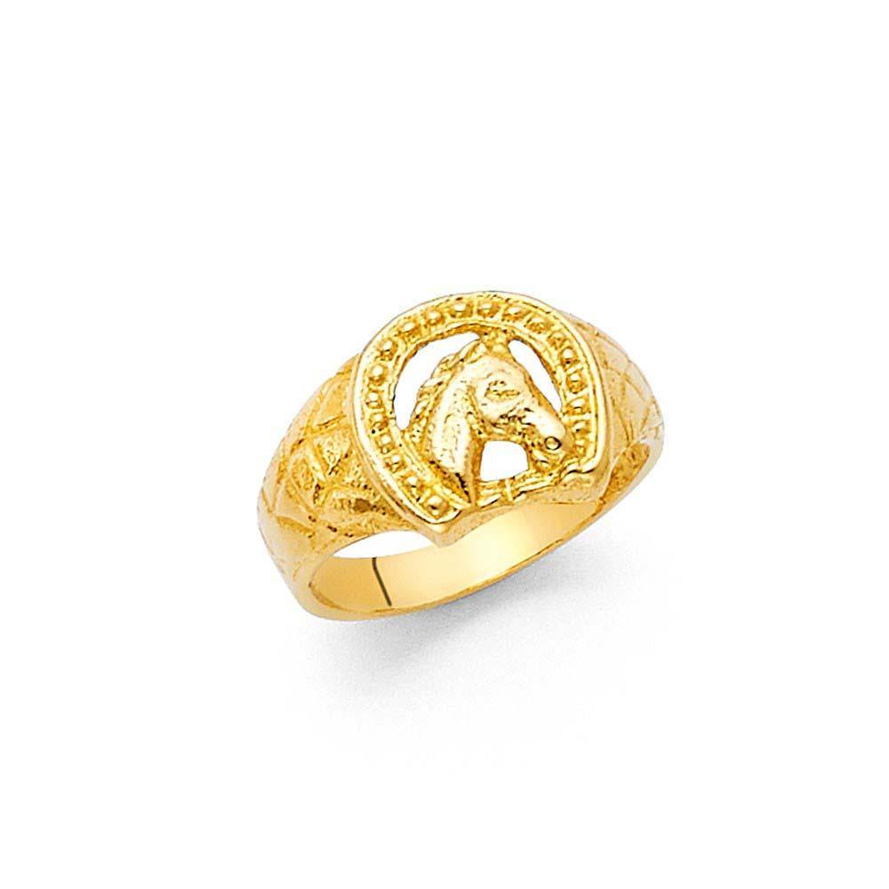 14K Yellow Gold 8mm Lucky Horseshoe Babies Ring - silverdepot