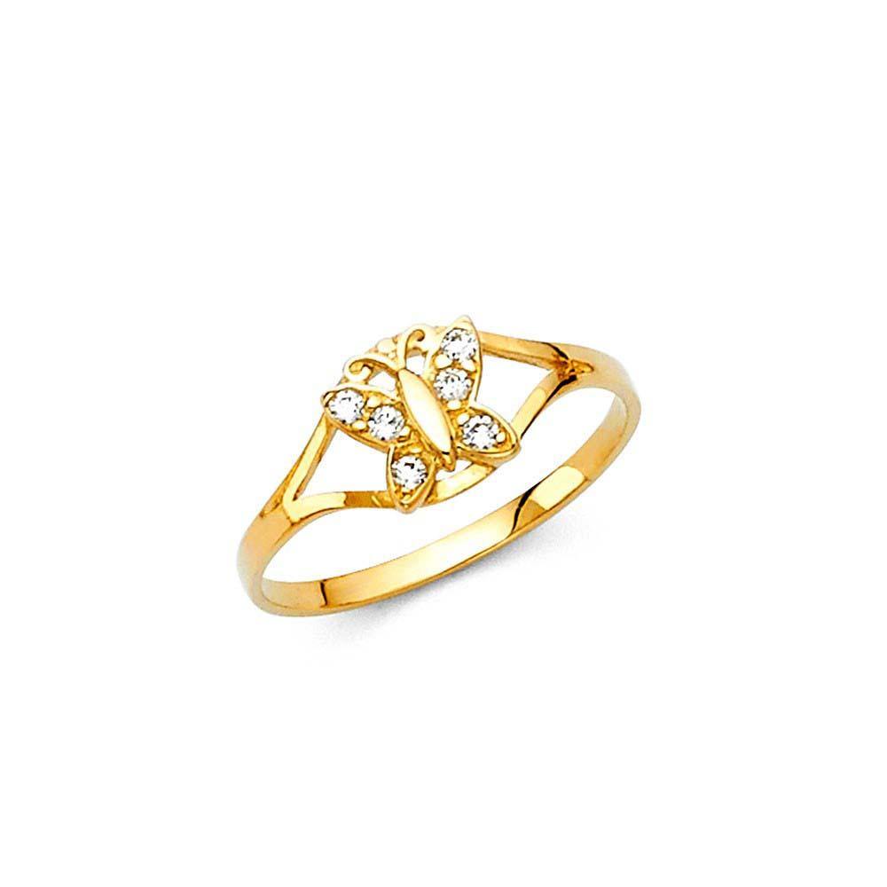 14K Yellow Gold Clear CZ ABirth Stone Babies Ring - silverdepot