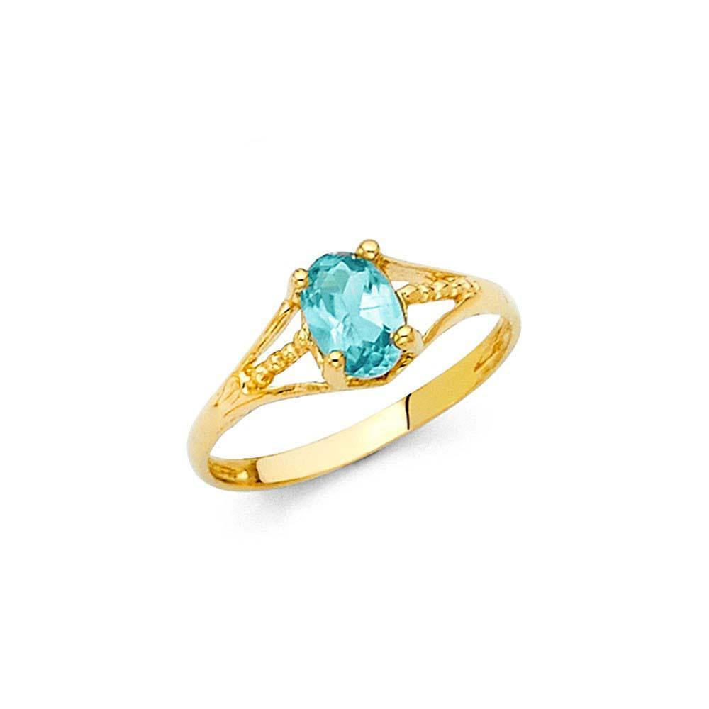 14K Yellow Gold Blue CZ DEC Birth Stone Babies Ring - silverdepot