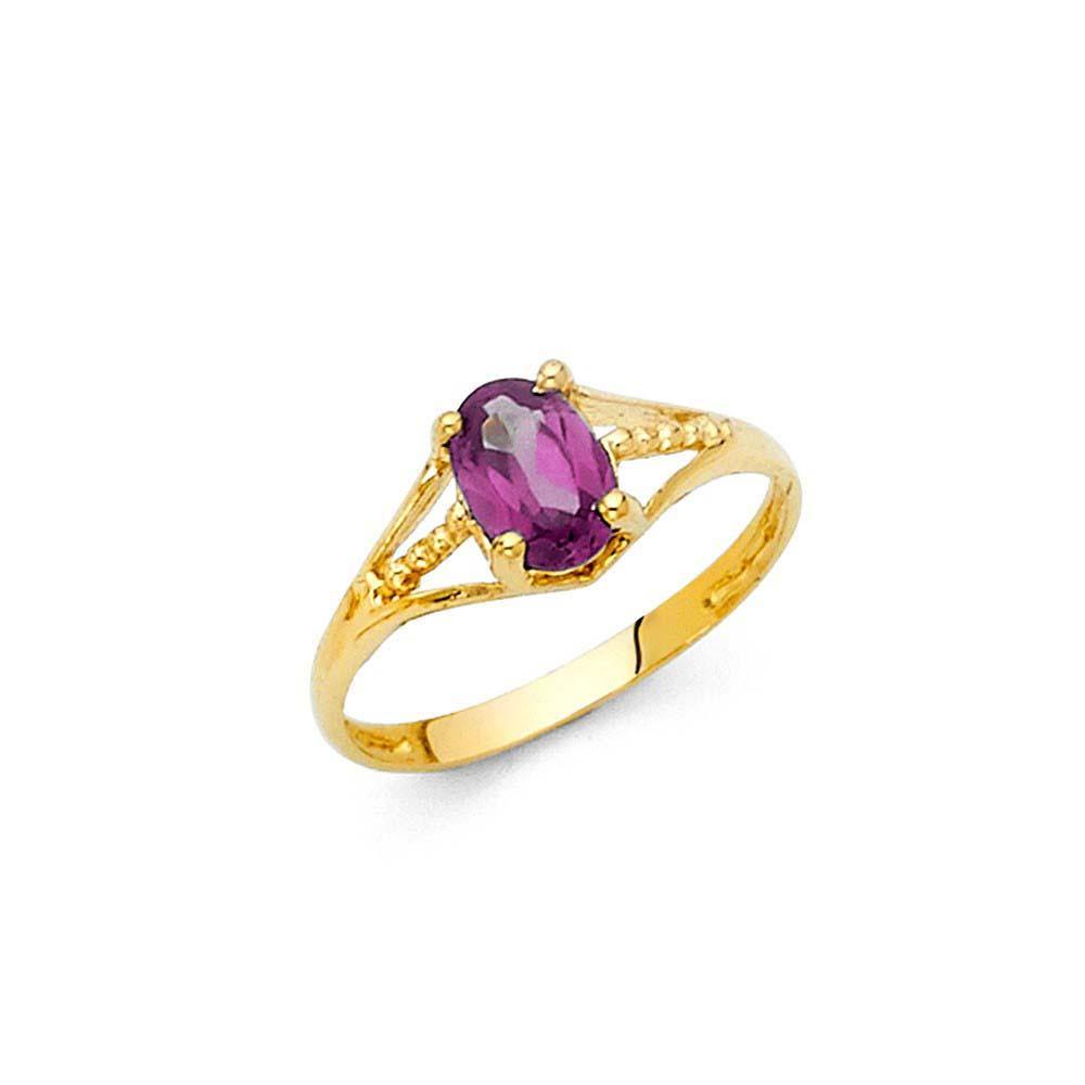 14K Yellow Gold Purple CZ JUN Birth Stone Babies Ring - silverdepot