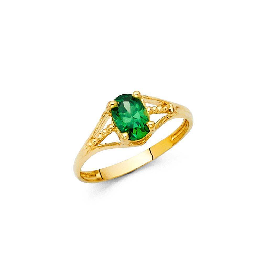 14K Yellow Gold Green CZ MAY Birth Stone Babies Ring - silverdepot
