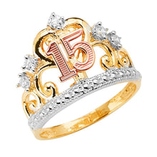 Load image into Gallery viewer, 14K Tri Color 15 Years Crown Clear CZ Ring - silverdepot