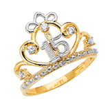 14K Yellow Gold 15 Years Crown Clear CZ Ring