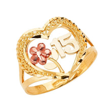 Load image into Gallery viewer, 14K Tri Color 15 Years Heart Clear CZ Ring - silverdepot