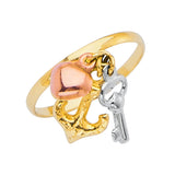 14K Tricolor WithTricolor Hanging Charm Ring 1.6grams