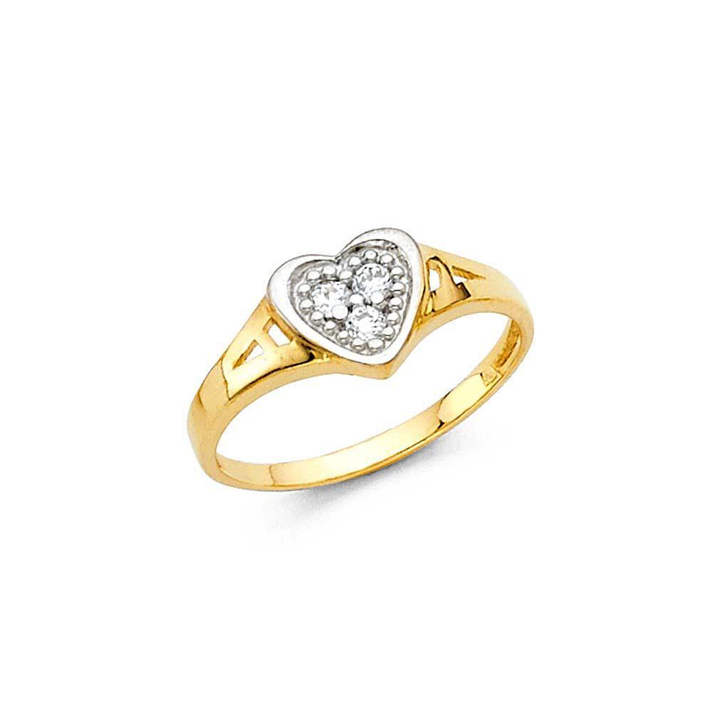 14K Yellow Gold 7mm CZ Babies Heart Shape Ring - silverdepot