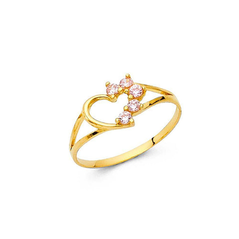 14K Yellow Gold 6mm CZ White Heart Shape Babies Ring