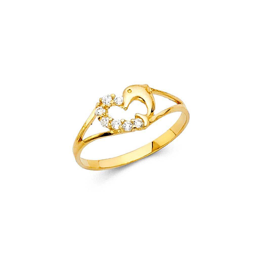 14K Yellow Gold 6mm CZ White Heart Shape Babies Ring - silverdepot