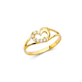 14K Yellow Gold 6mm CZ White Heart Shape Babies Ring